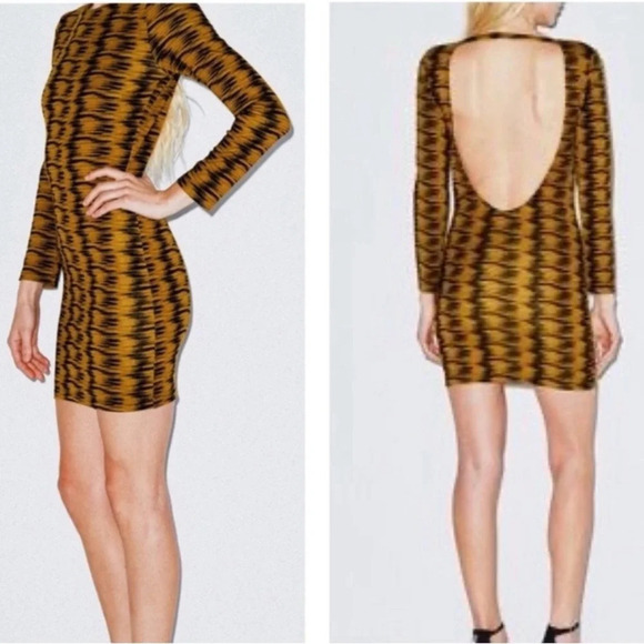 🦋B2G1🦋AMERICAN APPAREL Hyena Print Open Back Long Sleeved Midi Dress | MED | - Picture 1 of 9